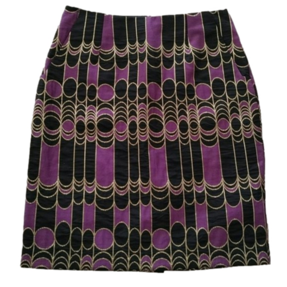 Trina Turk Dresses & Skirts - Trina Turk Rico Mini Skirt High Rise Gold Foil Circles Purple Black Size 2
